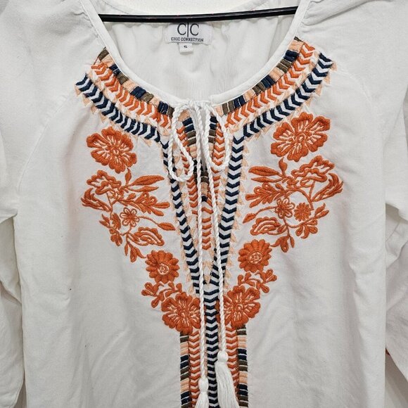 C/C Chic Connection White Embroidered Boho Peasant Bell Sleeve Dress S - Picture 2 of 11